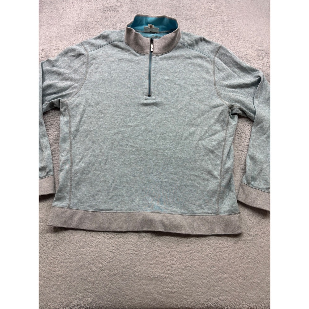 Tommy Bahama Reversible Quarter Zip Pullover Mens XL Grey Blue Mock Neck Sweater